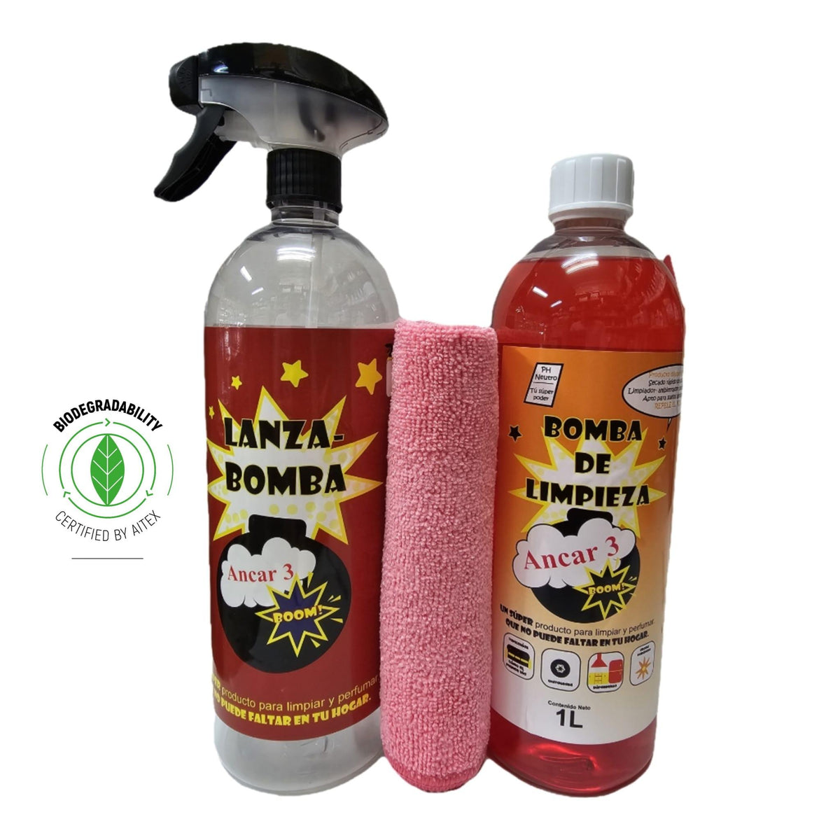 Bomba de Limpieza 1 Litro + Lanza-bomba + Bayeta Microfibra